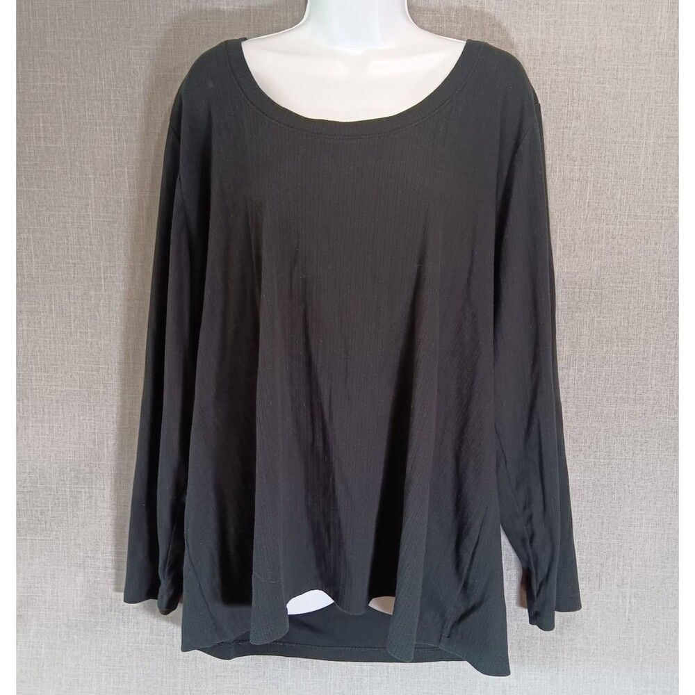 Ava & Viv Plus Size 3X‎ Black Ribbed Knit Long Sleeve Scoop Neck T-Shirt Blouse